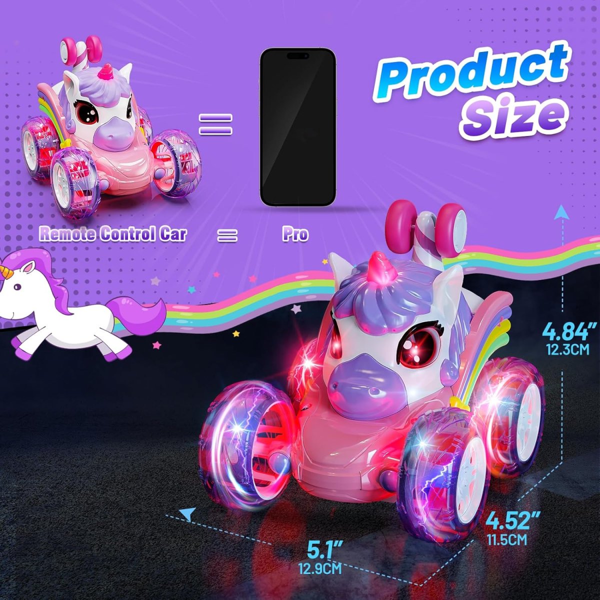 GlowRide – Färgglad och aktiv – Unicorn RC-bil - Bild 9