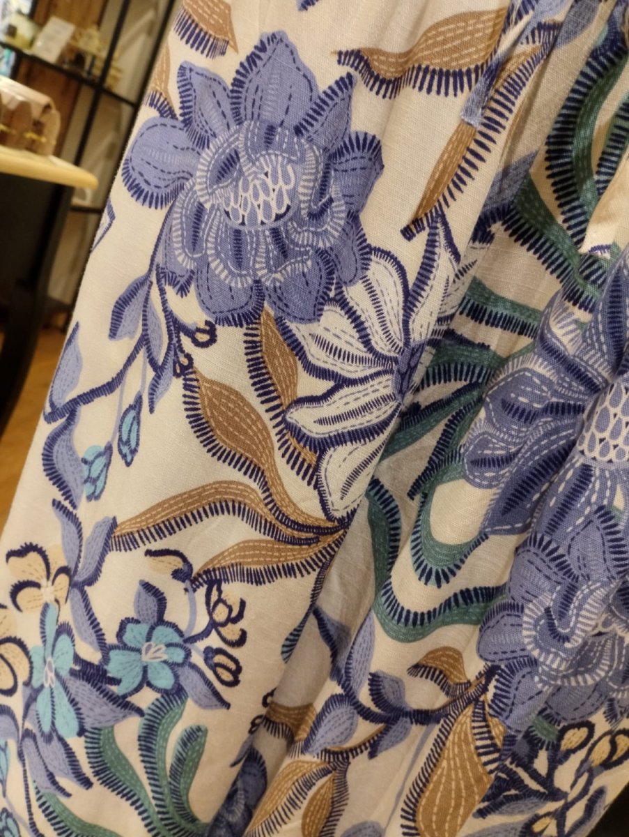 Blå blommiga byxor med fickor - M/L - Bild 5