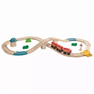 Tåg- och vägset av gummiträ PlanToys